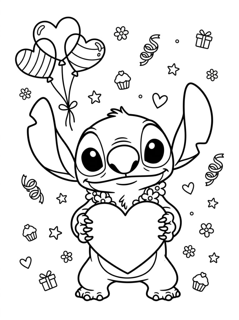 Stitch Valentijn Kleurplaten (Gratis PDF Printables) 02 - gratis kleurplaat om te printen