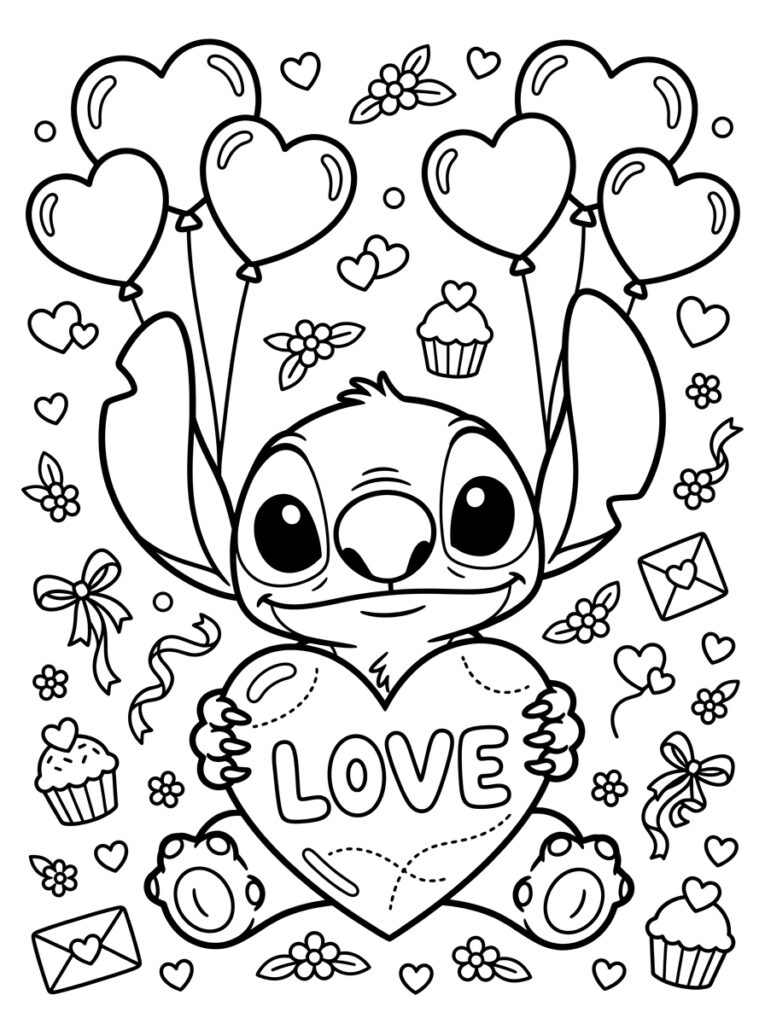 Stitch Valentijn Kleurplaten (Gratis PDF Printables) 04 - gratis kleurplaat om te printen