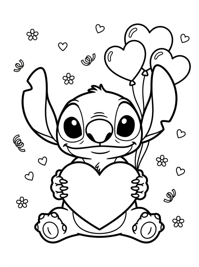 Stitch Valentijn Kleurplaten (Gratis PDF Printables) 05 - gratis kleurplaat om te printen