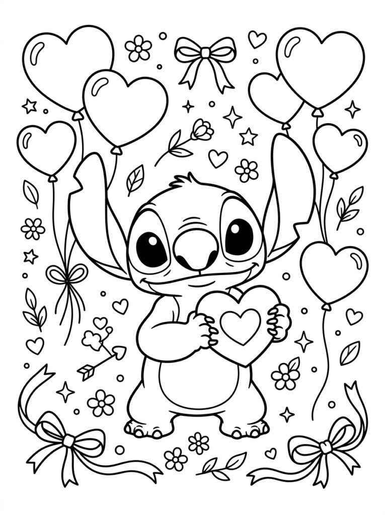 Stitch Valentijn Kleurplaten (Gratis PDF Printables) 06 - gratis kleurplaat om te printen