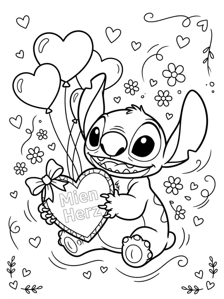 Stitch Valentijn Kleurplaten (Gratis PDF Printables) 08 - gratis kleurplaat om te printen