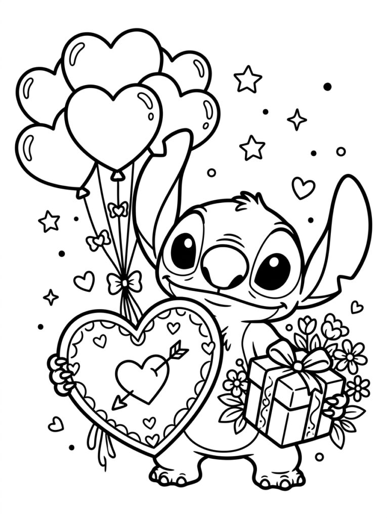 Stitch Valentijn Kleurplaten (Gratis PDF Printables) 11 - gratis kleurplaat om te printen