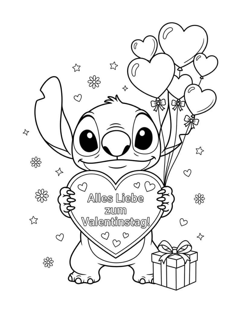Stitch Valentijn Kleurplaten (Gratis PDF Printables) 12 - gratis kleurplaat om te printen