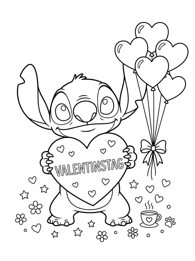 Stitch Valentijn Kleurplaten (Gratis PDF Printables) 13 - gratis kleurplaat om te printen