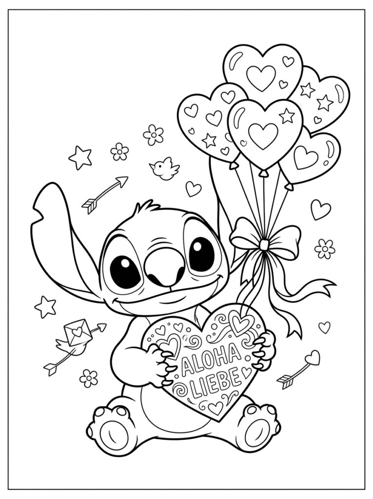 Stitch Valentijn Kleurplaten (Gratis PDF Printables) 14 - gratis kleurplaat om te printen