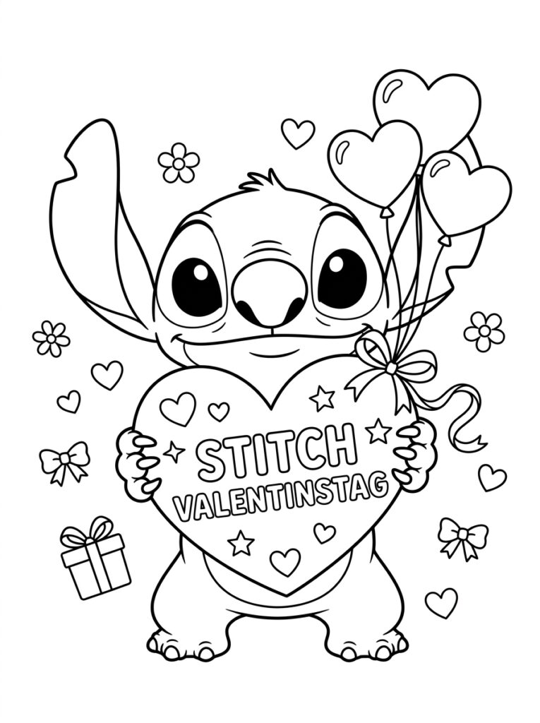 Stitch Valentijn Kleurplaten (Gratis PDF Printables) 15 - gratis kleurplaat om te printen