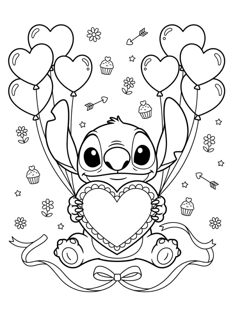 Stitch Valentijn Kleurplaten (Gratis PDF Printables) 16 - gratis kleurplaat om te printen