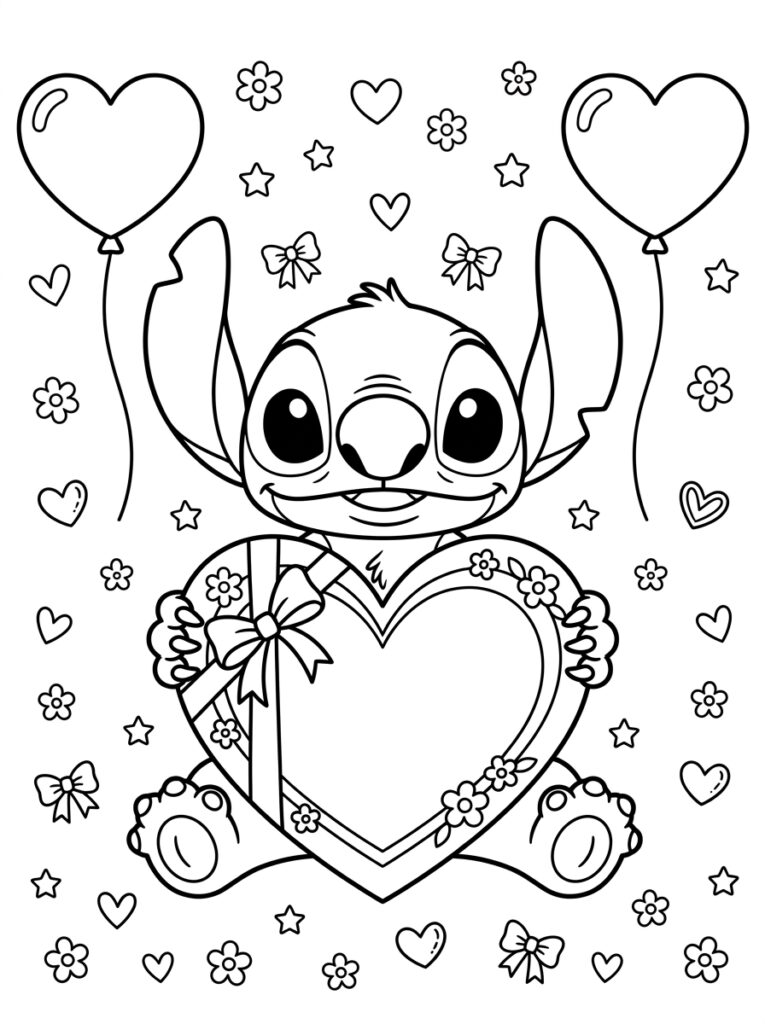 Stitch Valentijn Kleurplaten (Gratis PDF Printables) 17 - gratis kleurplaat om te printen