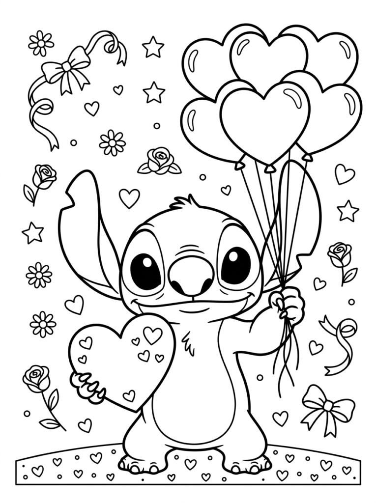 Stitch Valentijn Kleurplaten (Gratis PDF Printables) 18 - gratis kleurplaat om te printen