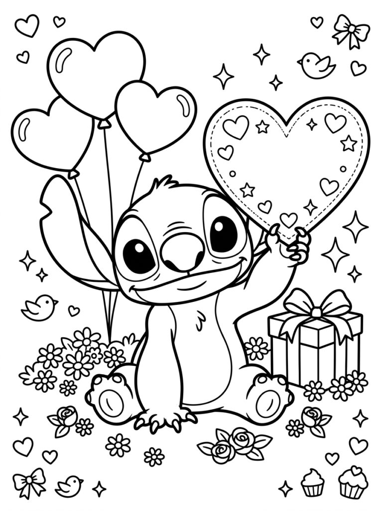 Stitch Valentijn Kleurplaten (Gratis PDF Printables) 19 - gratis kleurplaat om te printen