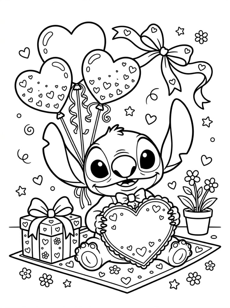 Stitch Valentijn Kleurplaten (Gratis PDF Printables) 20 - gratis kleurplaat om te printen