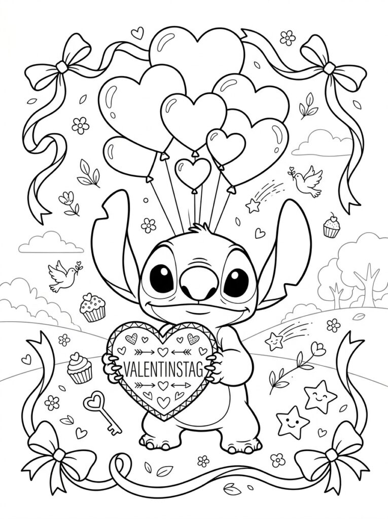 Stitch Valentijn Kleurplaten (Gratis PDF Printables) 21 - gratis kleurplaat om te printen