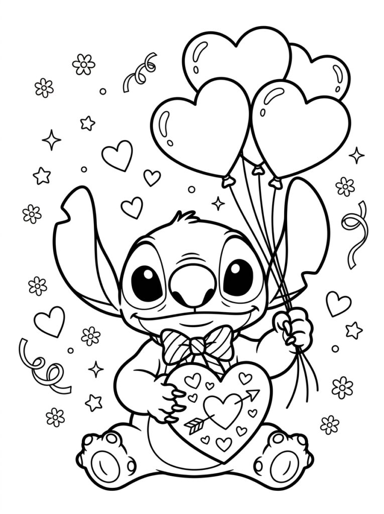 Stitch Valentijn Kleurplaten (Gratis PDF Printables) 22 - gratis kleurplaat om te printen