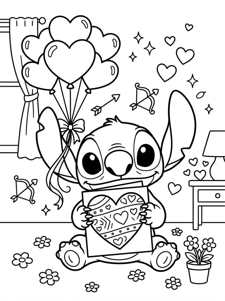 Stitch Valentijn Kleurplaten (Gratis PDF Printables) 23 - gratis kleurplaat om te printen