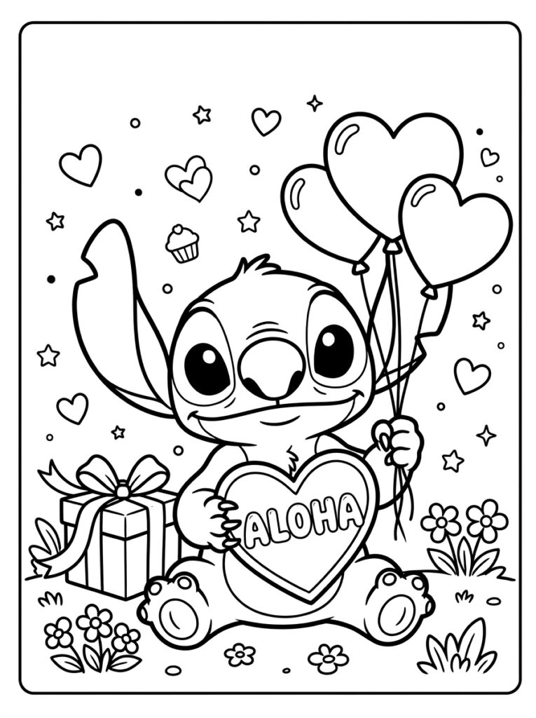 Stitch Valentijn Kleurplaten (Gratis PDF Printables) 24 - gratis kleurplaat om te printen