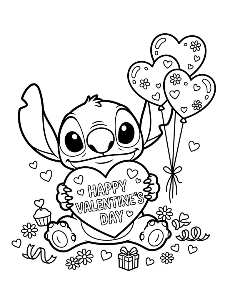 Stitch Valentijn Kleurplaten (Gratis PDF Printables) 25 - gratis kleurplaat om te printen