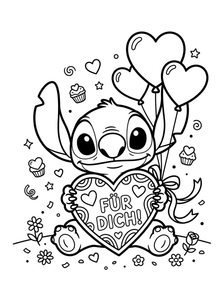 Stitch Valentijn Kleurplaten (Gratis PDF Printables) 26 - gratis kleurplaat om te printen