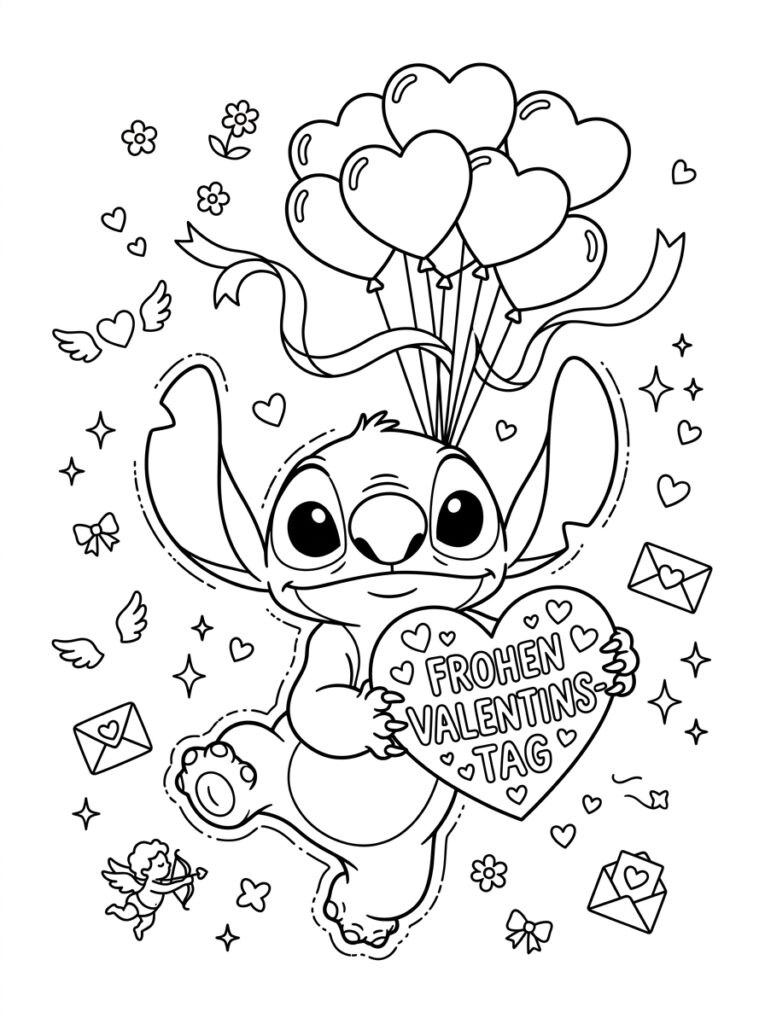 Stitch Valentijn Kleurplaten (Gratis PDF Printables) 27 - gratis kleurplaat om te printen