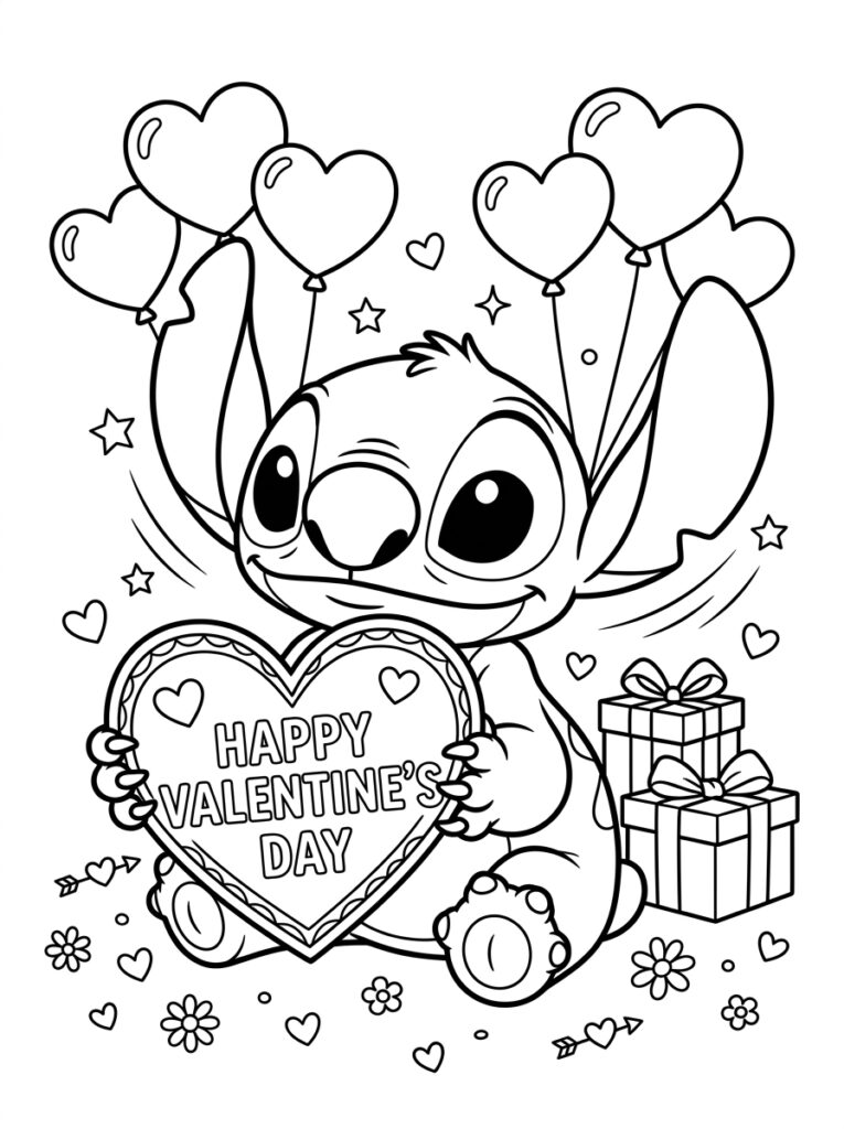 Stitch Valentijn Kleurplaten (Gratis PDF Printables) 28 - gratis kleurplaat om te printen