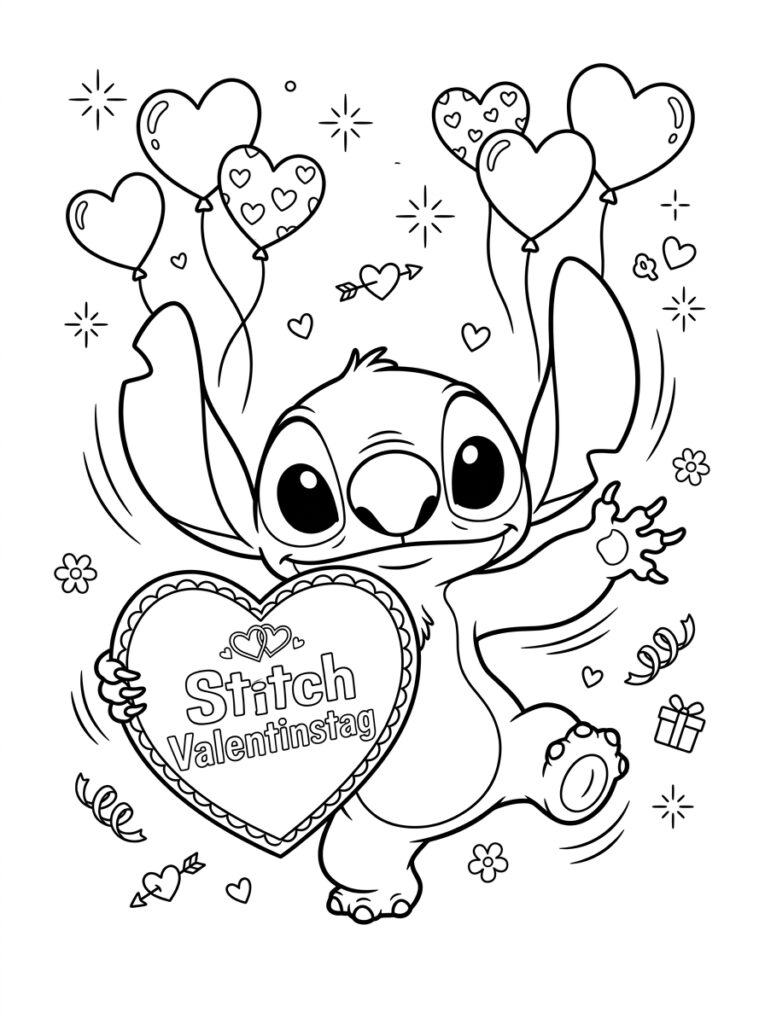 Stitch Valentijn Kleurplaten (Gratis PDF Printables) 29 - gratis kleurplaat om te printen