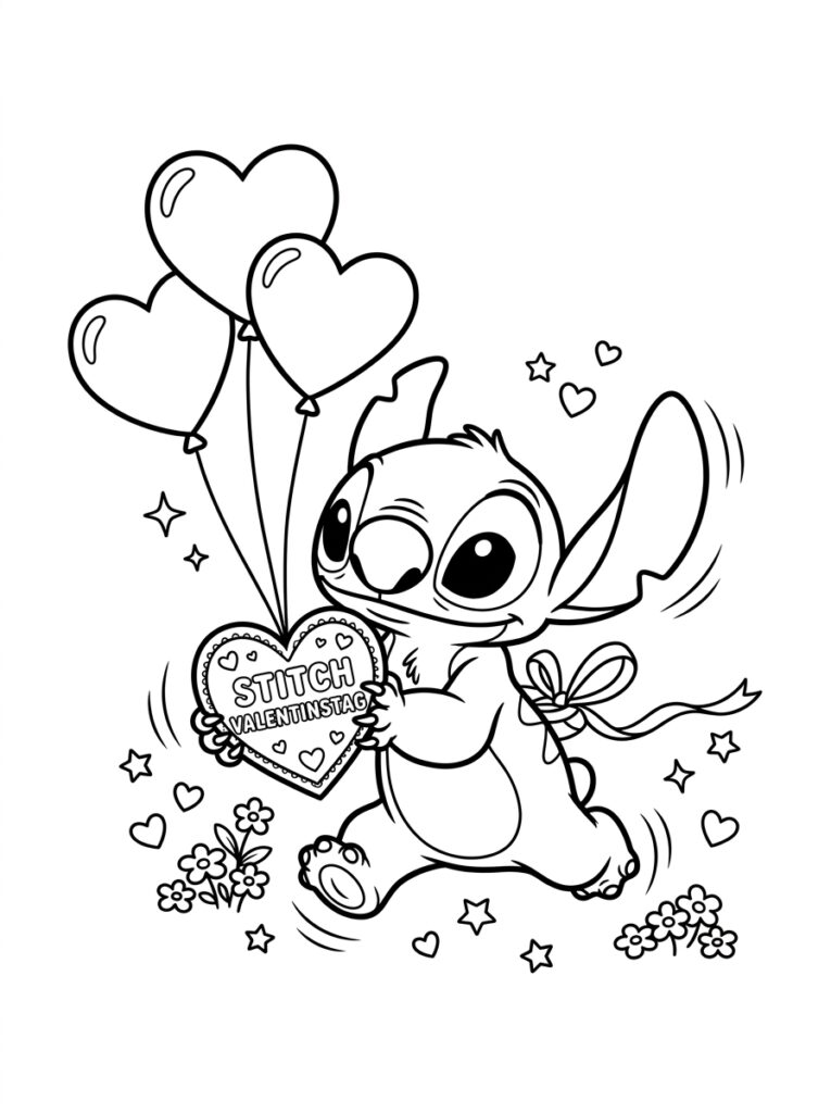 Stitch Valentijn Kleurplaten (Gratis PDF Printables) 30 - gratis kleurplaat om te printen