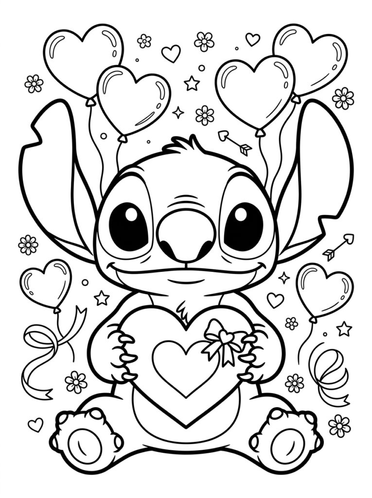 Stitch Valentijn Kleurplaten (Gratis PDF Printables) 31 - gratis kleurplaat om te printen