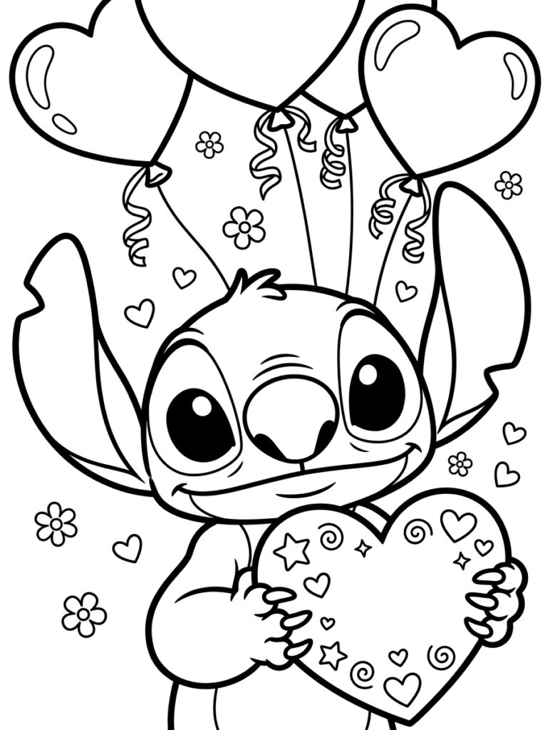 Stitch Valentijn Kleurplaten (Gratis PDF Printables) 32 - gratis kleurplaat om te printen