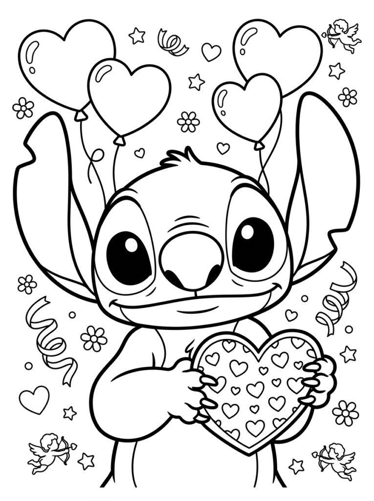 Stitch Valentijn Kleurplaten (Gratis PDF Printables) 33 - gratis kleurplaat om te printen