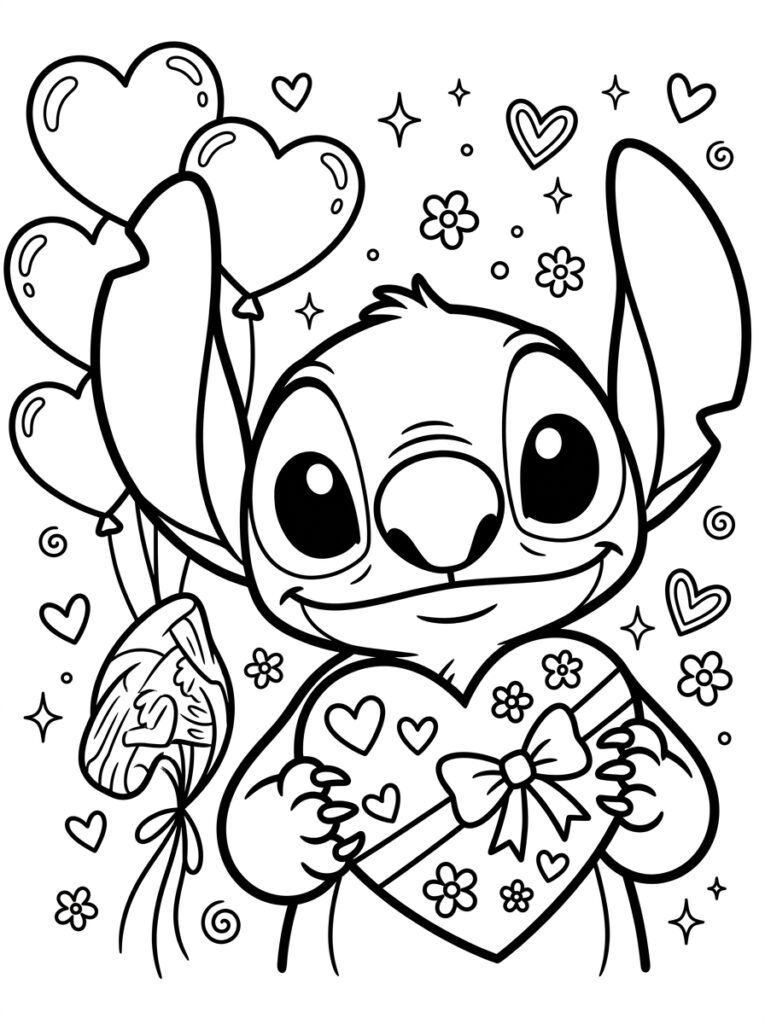 Stitch Valentijn Kleurplaten (Gratis PDF Printables) 34 - gratis kleurplaat om te printen