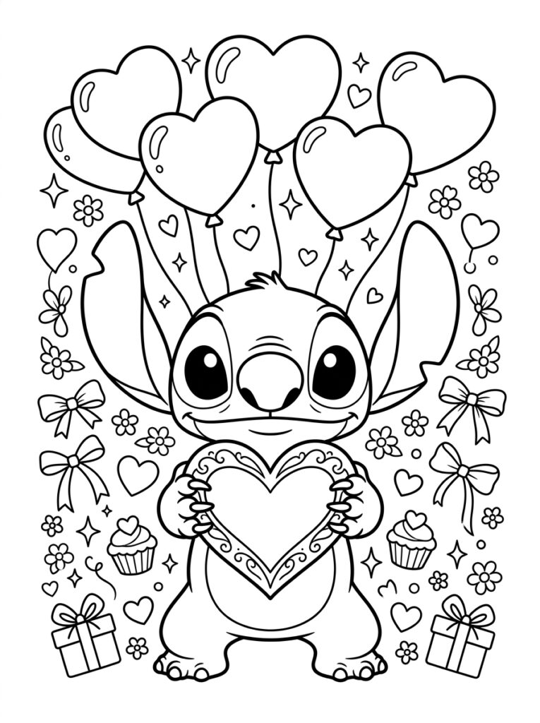 Stitch Valentijn Kleurplaten (Gratis PDF Printables) 35 - gratis kleurplaat om te printen