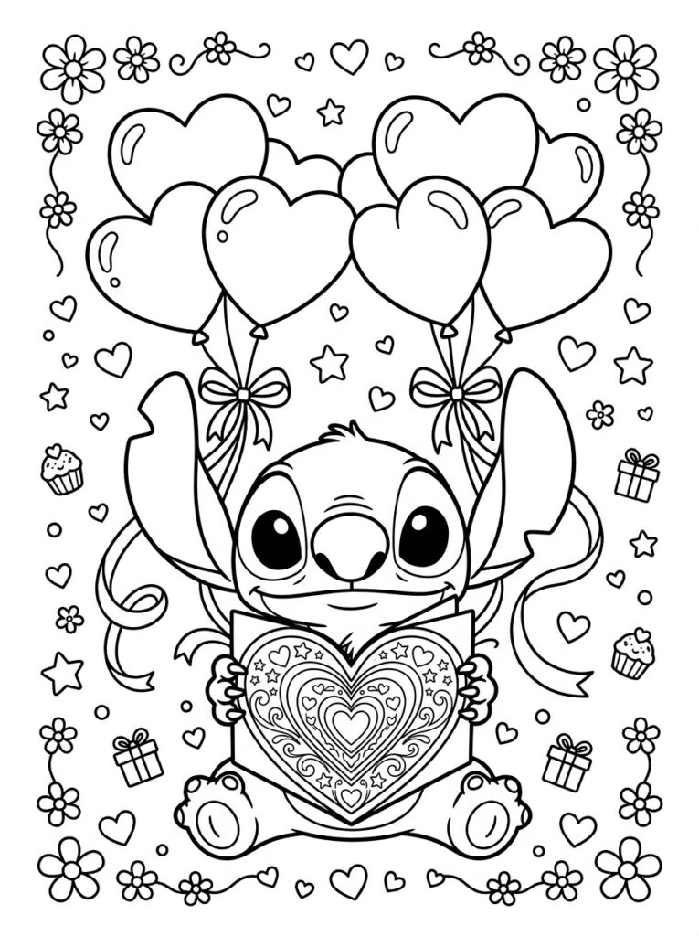 Stitch Valentijn Kleurplaten (Gratis PDF Printables) 36 - gratis kleurplaat om te printen