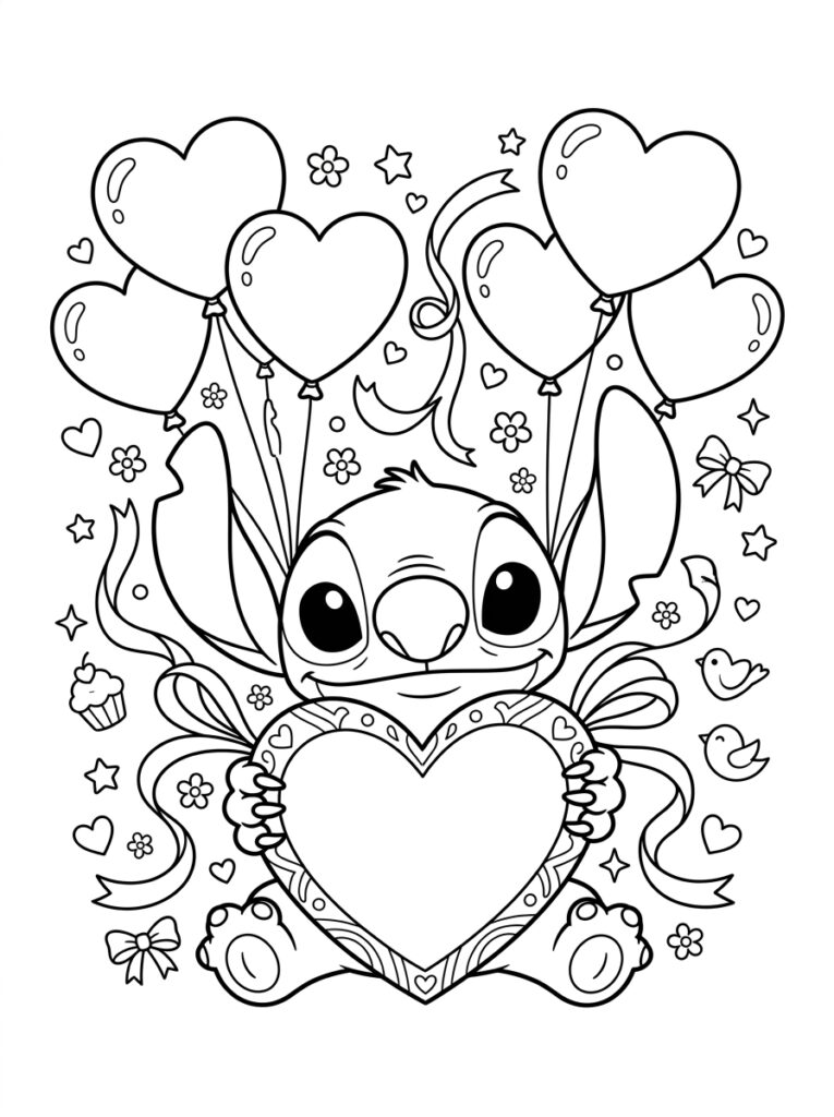 Stitch Valentijn Kleurplaten (Gratis PDF Printables) 37 - gratis kleurplaat om te printen