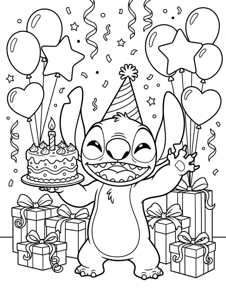 Stitch Verjaardag Kleurplaten (Gratis PDF Printables) 01 - gratis kleurplaat om te printen