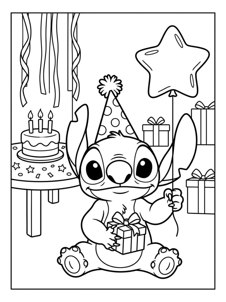 Stitch Verjaardag Kleurplaten (Gratis PDF Printables) 03 - gratis kleurplaat om te printen