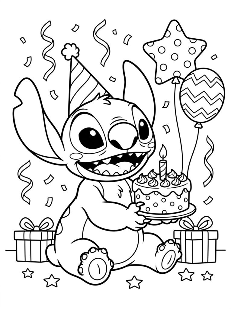 Stitch Verjaardag Kleurplaten (Gratis PDF Printables) 04 - gratis kleurplaat om te printen