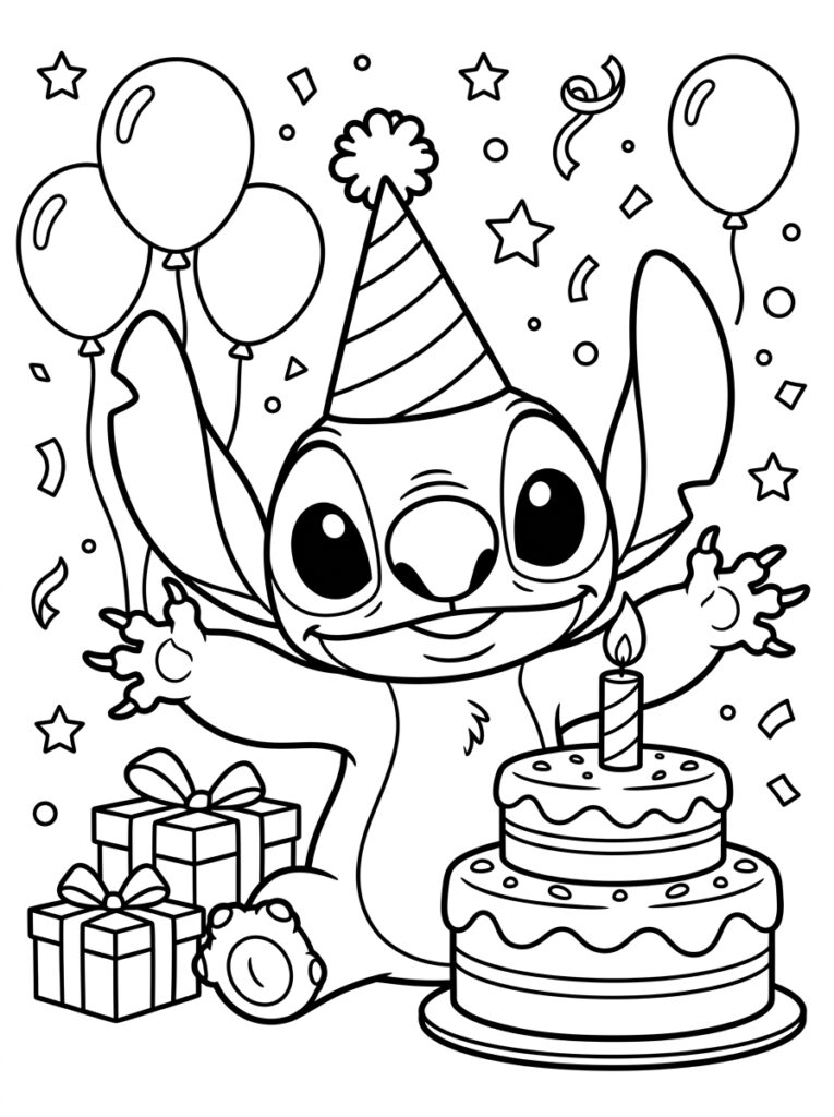 Stitch Verjaardag Kleurplaten (Gratis PDF Printables) 05 - gratis kleurplaat om te printen