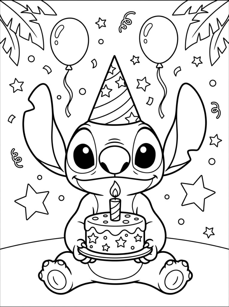 Stitch Verjaardag Kleurplaten (Gratis PDF Printables) 06 - gratis kleurplaat om te printen