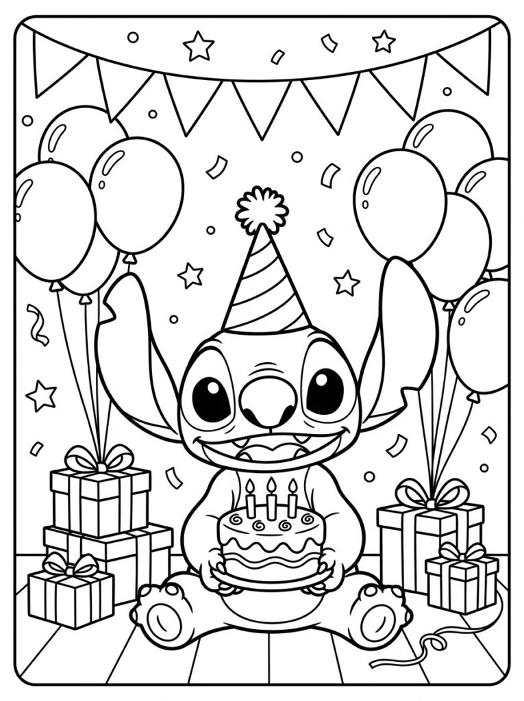 Stitch Verjaardag Kleurplaten (Gratis PDF Printables) 07 - gratis kleurplaat om te printen