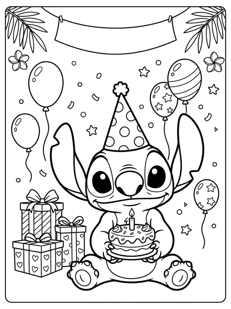 Stitch Verjaardag Kleurplaten (Gratis PDF Printables) 08 - gratis kleurplaat om te printen