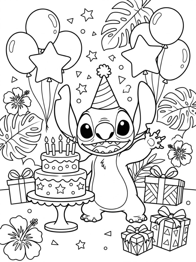 Stitch Verjaardag Kleurplaten (Gratis PDF Printables) 09 - gratis kleurplaat om te printen