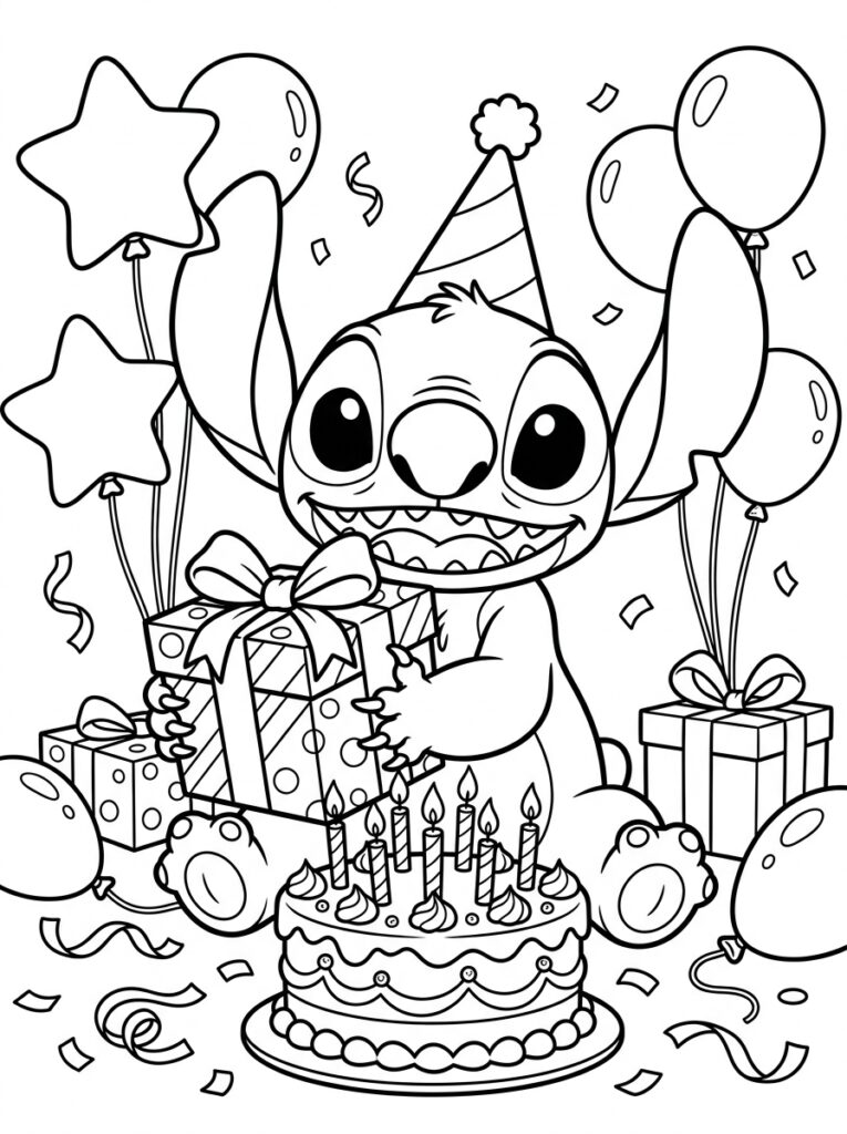 Stitch Verjaardag Kleurplaten (Gratis PDF Printables) 11 - gratis kleurplaat om te printen