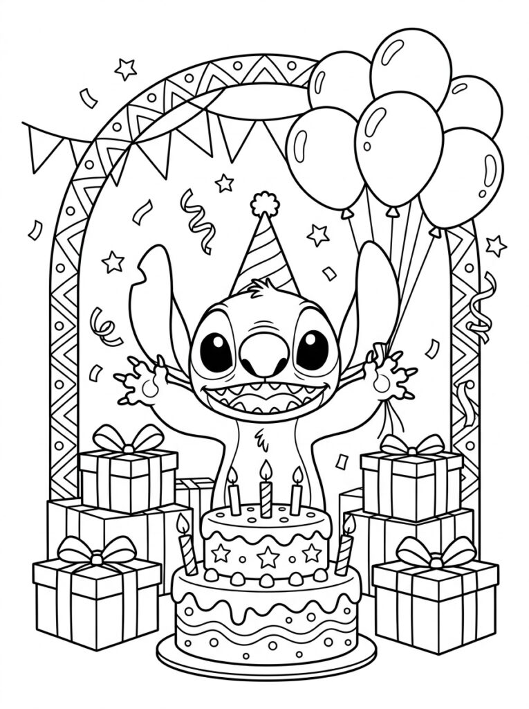 Stitch Verjaardag Kleurplaten (Gratis PDF Printables) 12 - gratis kleurplaat om te printen