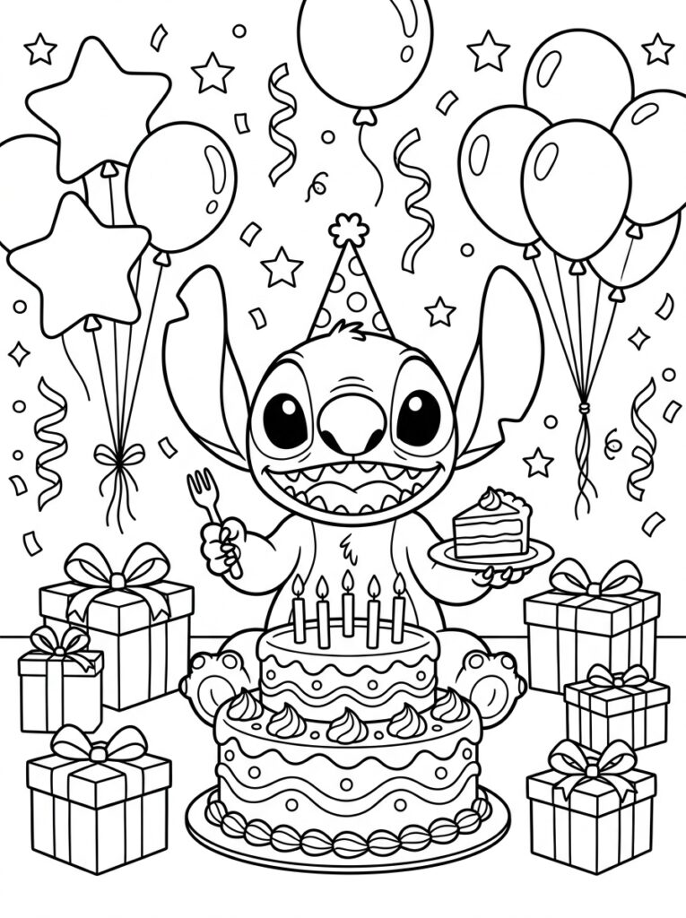 Stitch Verjaardag Kleurplaten (Gratis PDF Printables) 13 - gratis kleurplaat om te printen