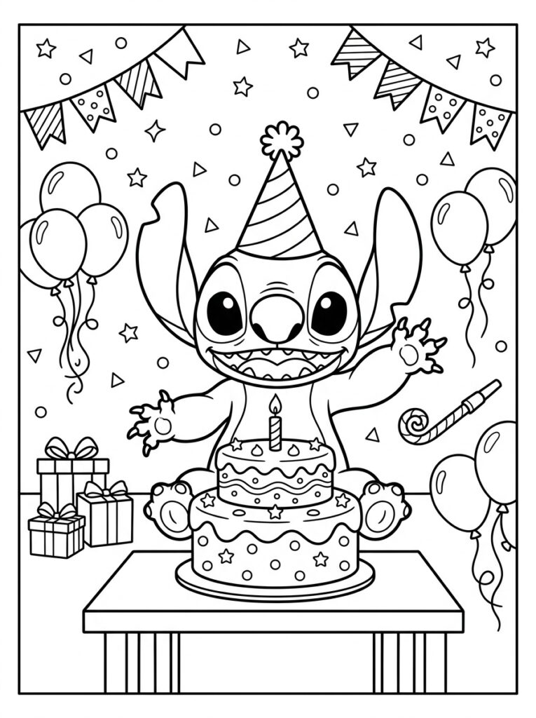 Stitch Verjaardag Kleurplaten (Gratis PDF Printables) 14 - gratis kleurplaat om te printen
