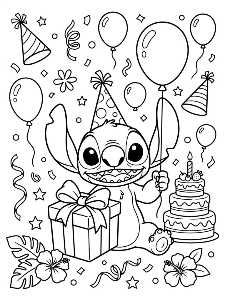 Stitch Verjaardag Kleurplaten (Gratis PDF Printables) 15 - gratis kleurplaat om te printen