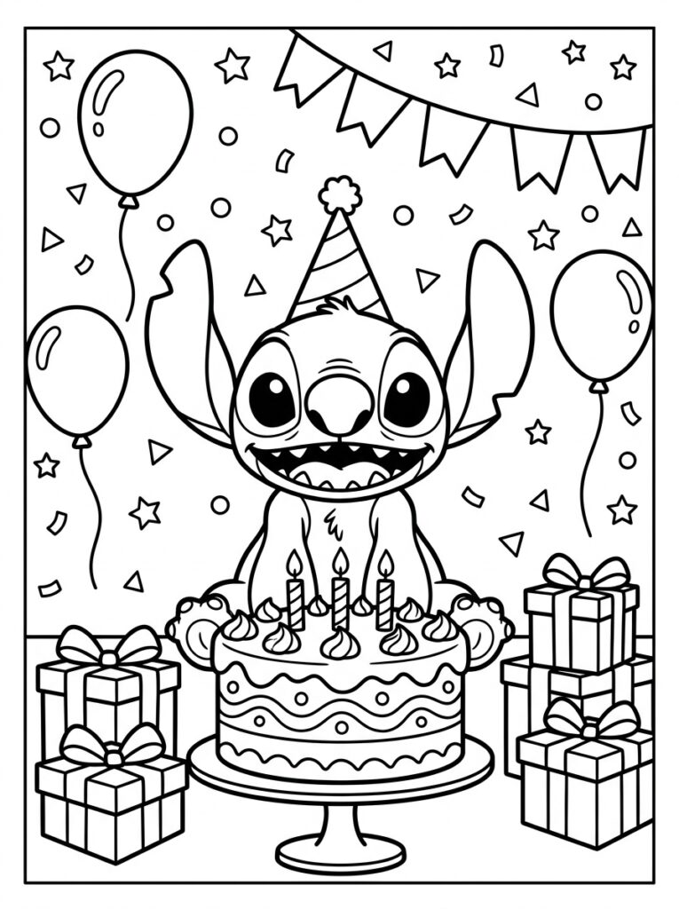 Stitch Verjaardag Kleurplaten (Gratis PDF Printables) 16 - gratis kleurplaat om te printen