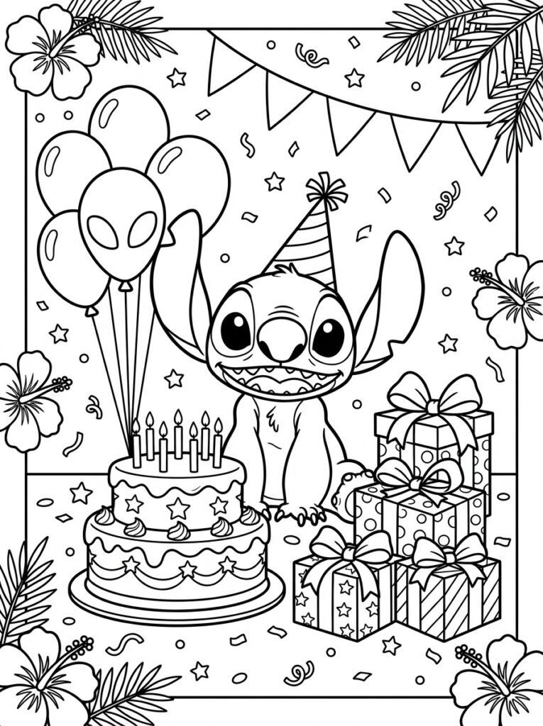 Stitch Verjaardag Kleurplaten (Gratis PDF Printables) 17 - gratis kleurplaat om te printen