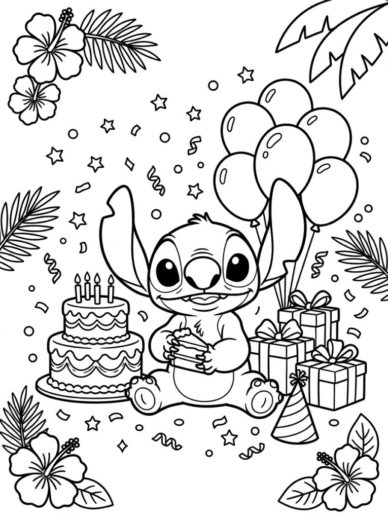 Stitch Verjaardag Kleurplaten (Gratis PDF Printables) 18 - gratis kleurplaat om te printen