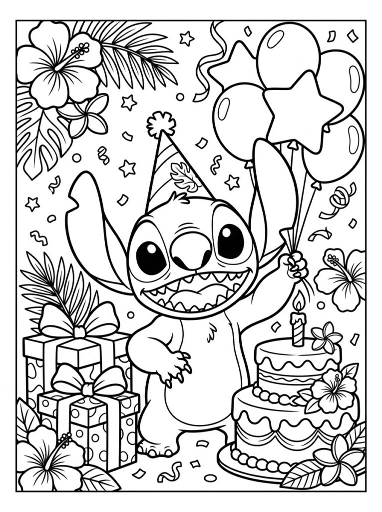 Stitch Verjaardag Kleurplaten (Gratis PDF Printables) 19 - gratis kleurplaat om te printen