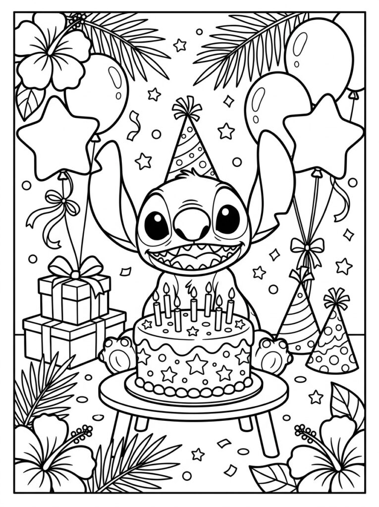 Stitch Verjaardag Kleurplaten (Gratis PDF Printables) 20 - gratis kleurplaat om te printen